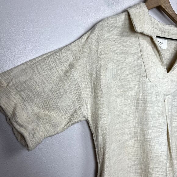 AMENTE Lagenlook Midi Dress Size M/L Linen Cotton Oatmeal Beige Relaxed Pockets - Picture 5 of 11
